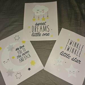 Nursery Wall Cavas Art Set with Stars and Moon